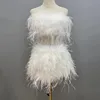 Débardeurs pour femmes Camis deux pièces femmes costumes de fourrure mignons plumes tenues ensemble haut taille haute jupes moulantes fête plume d'autruche mini jupe femme