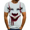 T-shirt dos homens de palhaço legal tops de rosto engraçado 3D impresso moda de mangas curtas redondo camisa na moda streetwear 220325