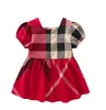 Mode baby flickor rutiga klänningar sommar barn kort ärm klänning bomull barn kjolar tjej klänning barnkläder 1-6 år