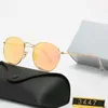 Klassische Design Marke Runde Ray Sonnenbrille UV400 Brillen Metall Gold Rahmen Verbote Gläser Männer Frauen Spiegel Glas Objektiv Sonnenbrille mit 4212415