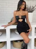 Sexig spaghetti rem klippt ut rygglös miniklänning kvinnor mesh se genom flockande vestidos 2022 Summer Evening Party Grunge Robe 220507