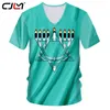 남자 검은 흰색 스티칭 3D 프린트 촛불과 육각 스타 Hanukkah Mens 의류 중국 스타일 V 넥 티셔츠 220623