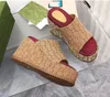 2022GG New Women Women Platform Sandal Sandal Luxury Designer Brick Red Linen Fabric Popular Fashion Slides Slippers