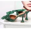 2022 new leather sheepskin sandals 10CM Goblet stiletto high heels Pumps Women slipper Summer pillage pionted toe bowtie diamond size 35-43 slip-on wedding party