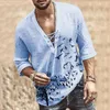 WENYUJH Mens Fashion Hippie Linen Shirt Casual Middle Sleeve V Neck Summer Beach Loose Tee Tops Solid Color T shirts 220606