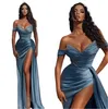 2022 Elegant Off Shoulder Evening Dresses A Line Backless Crystal Split Side High Sexy Evening Prom Gowns254V