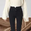 Kış Sıcak Kotu Kadın Yüksek Bel Pamuklu Gündelik Bodycon Vintage Velvet Bayan Pantolon Kadın Pantalon Denim Kadın Pantolon 210608