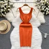 Casual Dresses French Vintage Knit Tank Dress Women Solid Sleeveless Bodycon Bottoming Midi Female Clothing Summer VestidosCasual