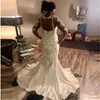 Overskirts Mermaid Dresses Sheer Neck 3D Appliques Lace Crystal Beading Wedding Dress Long Sleeves African Bridal Gowns Open Back 403