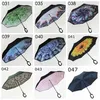 Double Layer umbrella Inverted Outdoor Factory China 8 Ribs Fold Upside Down Fabric Windproof C-Handle Reverse Umbrella with Bag C0623Y1