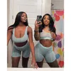 2022 Designer Clothing Womens Tracksuits Sexy Sheer Yoga Pants Suit 2 Piece Short Pants Set Mesh Tank Tops Shorts Outfits