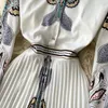 Vestidos de moda de pista para mulheres 2022 elegante impressão vintage vestido plissado manga comprida giro collar midi camisa vestido