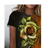 Summer Womens T-shirts Top Pink Gold Short Sleeve Rose 3d Print Ladies Shirt Harajuku Fashion O-neck Shirts Women Tees 6xl