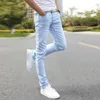 Homens de jeans skinny de jeans magros, marca de designer masculina Super elástica, calças retas magro de moda de moda azul 220808