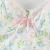 Mode sommar Sexig Mesh Stitching Floral Print Camis Kort Vest Bottoming Crop Tops for Women 220316