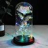 Couronnes de fleurs décoratives clignotant coloré LED nuit avec base noire Galaxy Rose dans le dôme en verre de fleur de flacon pour le cadeau de la Saint-Valentin