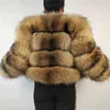 Beiziru Real Raccoon Silver Luxury Fur Coat Top Women Clothes Natural Winter Fur Jacket varm Tjock Lång Seve Big Size H220718