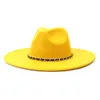 Chaîne haut-de-forme pour femmes de luxe 9.5cm grand bord Protection solaire Panama casquette dame fête de mariage feutre Fedora chapeaux hommes Gentleman chapeau