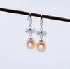 925 argent zircons arc oreille crochet balancent lustre naturel perle d'eau douce boucles d'oreilles blanc violet rose dame/fille bijoux de mode