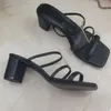 été sandales à talons hauts mode de fête 100% cuir femmes chaussures de travail designer talons sexy dame boucle de ceinture en métal talon épais noir femme