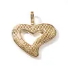 14K złoto mrożone duży rozmiar Hollow Hollow Heart Wisiorek Naszyjnik Bling Micro Pave Cubic Cyrkonia Symulowane Diamenty z 3mm 24-calowym łańcuchem linowym