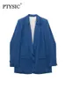 Women's Suits & Blazers Women Elegant Blue Blazer Jacket Single Button Flap Pockets Coat Long Sleeve Casual Office Lady Chic StreetwearWomen