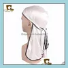 Silk And Satin Durag With Extra Long Tail Wide Straps Headwrap Du-Rag For 360 Waves Drop Delivery 2021 Beanie/Skl Caps Hats Hats Scarves