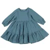 Printemps enfant en bas âge filles robe coton solide à manches longues enfants volants enfants robes mode fille vêtements 996 E3