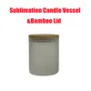 6oz Sublimation Glass Porta della candela Terma Candele Trasnfer Coppa con portata di stampa di calore di bambù A02