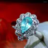 Anillos de racimo Anillo de turmalina Paraiba 0.8ct Oro puro de 18 K Piedras preciosas naturales Diamantes Mujer para mujer Fine Edwi22