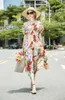 Kvinnors banor klänningar snedstreck halsringning korta ärmar elastiska midja tryckta ruffles high street sexig modeklänning vestidos
