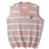 Gilet da uomo LACIBLE Harajuku Streetwear Maglione Pullover Gilet Uomo Vintage Striped Bear Patch Senza maniche Maglia Allentato Casual Canotte Guin22