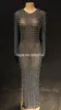 Stage Wear Sexy Black Nude Mesh Perspective Sparkly Strass Perles Longue Robe Femmes Soirée Mode Celebrity Anniversaire Prom Party OutfitS