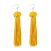 Boucles d'oreilles pompon faites à la main mode noir rouge jaune vert longs balancent oreille Broncos bijoux à franges en soie pour femmes cadeau