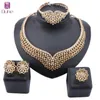 Women African Beads Jewelry Set Wedding Choker Necklace Earring Bridal Dubai Gold Color Crystal Jewellery Sets