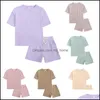 Conjuntos de ropa Niños Casual Deporte Bebé Trajes de color sólido Verano Manga corta Topandshorts 2 unids / set Hogar infantil Paja Mxhome Dhggt