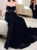 Sexy Black Evening Dress Sweetheart Backless Sweep Train Shining Sequined Fabric Prom Gowns