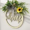 Couronnes de fleurs décoratives couronne créative signe de porte creux en bois suspendu guirlande murale avant pour accessoires de fête de fiançailles de mariage déco