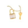 Classic Design Lock Key Pendant Necklace Gold Plated Stainless Steel Jewelry for Women Gift