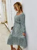 Casual Dresses Women Long Dress Spring Sleeve Chiffon Robe Elegant Ladies Flower Square Collar Party 2022 Black Clothes For Woman