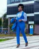 Kraliyet Mavi Plus Boyut 3 Parçası Kadın Pantolonları Düğün için Sokak Gücü Takım Gelin Takımının Annesi Akşam Partisi Resmi Giyim