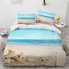 3D HD Print Bedding Set Custom King Sea Beach Waves Moonlight Duvet Cover Set QuiltBlanket Cover Set Bedclothes Beach Drop Ship 220616