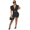 2022 Summer Womens Hoodies Tracksuits Designer Clothing 2 Piece Short Set Sexy Zipper Bandage Hooded Tops Shorts Suit