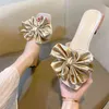 Summer Solid Bow Slippers Women Square Heel Sandal 2022 Fashion High High Heels Outdoor Party Slides Ladies Sandals Shoes G220518