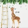 Hand Draw Painted 150cm Tall Large Giraffe Green Leaves Wall Stickers for Living Room Bedroom Murals Home Decor Removable Decals 220607