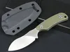 Petit couteau droit de survie 7Cr13Mov, lame en satin, manche G10 vert, couteaux de Camping en plein air avec Kydex