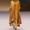 Casual Kleider Frühling Sommer Frauen Kleid Blumendruck Langarm Maxi Elegante Plus Größe Unregelmäßige Saum Weibliche Vestidos