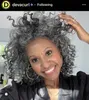 Wraps African American Human Hair Ponytail Silver Grey Pony tail Extension Hairpiece Clip on Gray Afro Curly bun updo chignon Hairstyles 120g 14inch Diva1