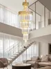 درج كبير من الثريا الكريستال الفاخرة طويلة شنقا مصابيح LED هيكل الإضاءة الذهب لتلويث فيلا فيلا غرفة المعيشة