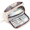 Einfache Plaid Bleistift Lagerung Tasche Fall Multi Schicht Große Kapazität Kosmetische Reise Stationäre Stift Tasche Student Bleistifte CCE14149